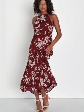 Lulus Instinctive Impression Floral Print Clip Dot Maxi Dress